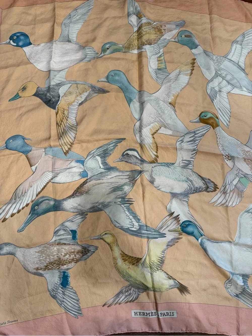 Hermès Paris Duck Print Silk Scarf - Peach Pink